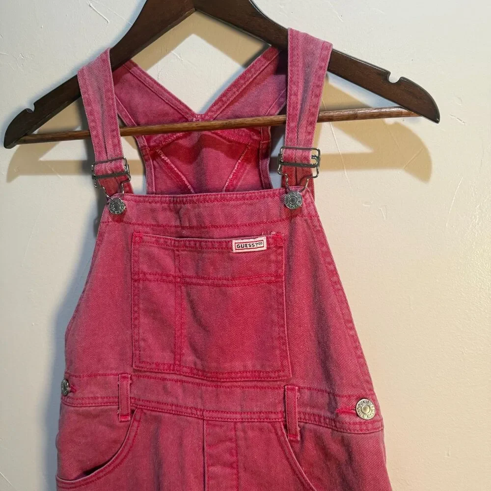 Guess Shortalls Overalls Faded Red Size 14 Kids Vintage Y2K 90's